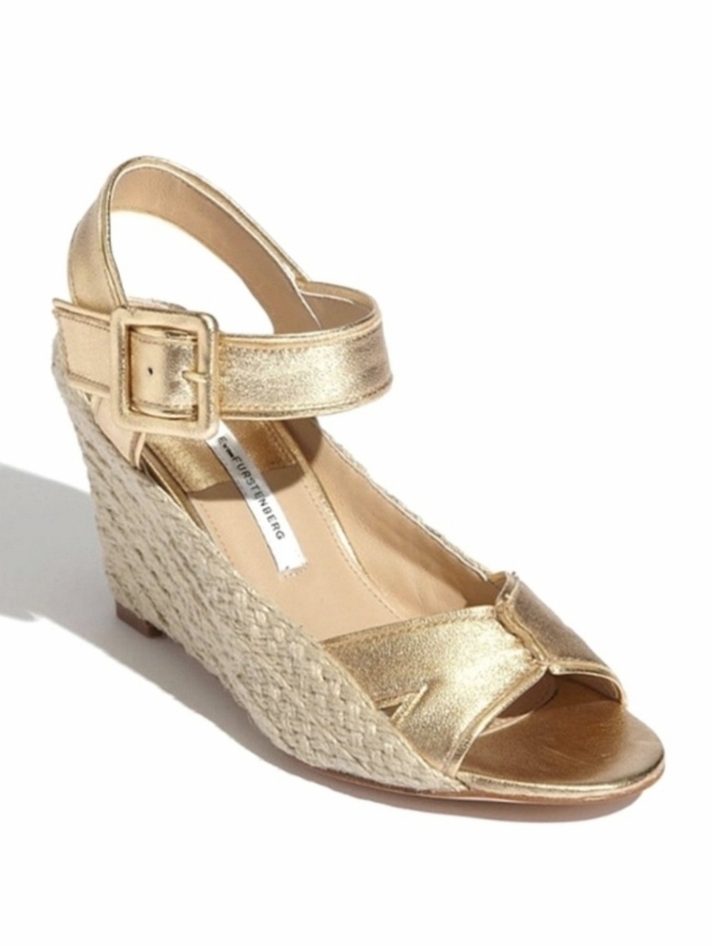 Diane Von Furstenberg Espadrille Wedge Sandals US 9.5 Sudan Gold Leather Pumps